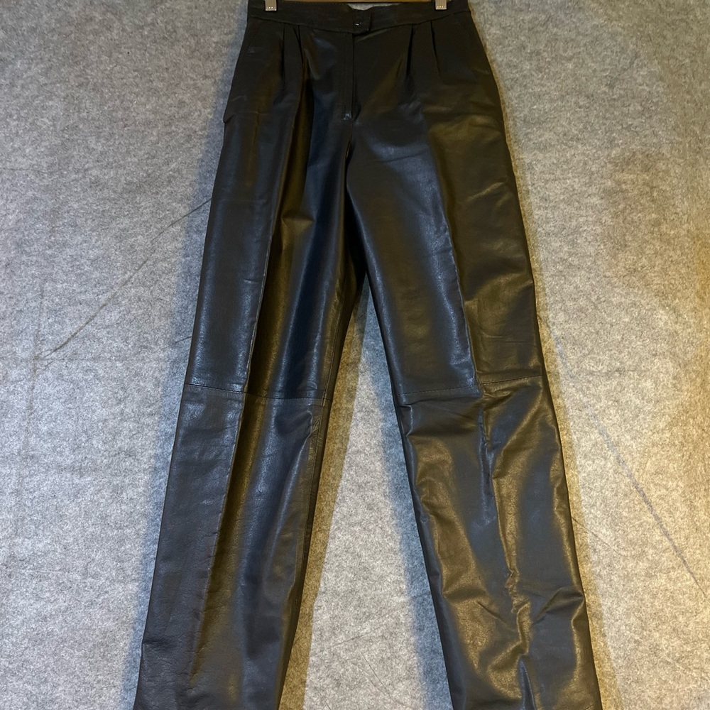 Vintage Genuine Leather Pants Black High Waist Straight Leg Made in Argentina